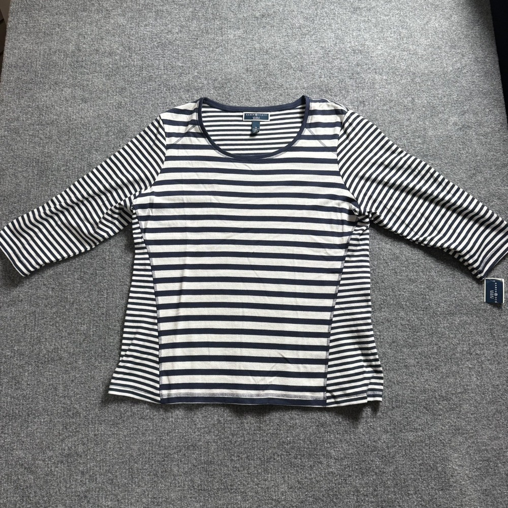 Karen Scott Sport NWT Striped Top Womens 3/4 Sleeve Crewneck Knit Shirt Sz 1X
